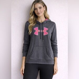 Under Armour Charcoal Hoodie with Vibrant Pink Emblem